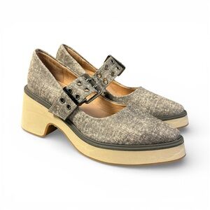 ALL BLACK Platform Mary Jane Shoes Leather Buckle‎ Whimsigoth Euro Womens 8.5